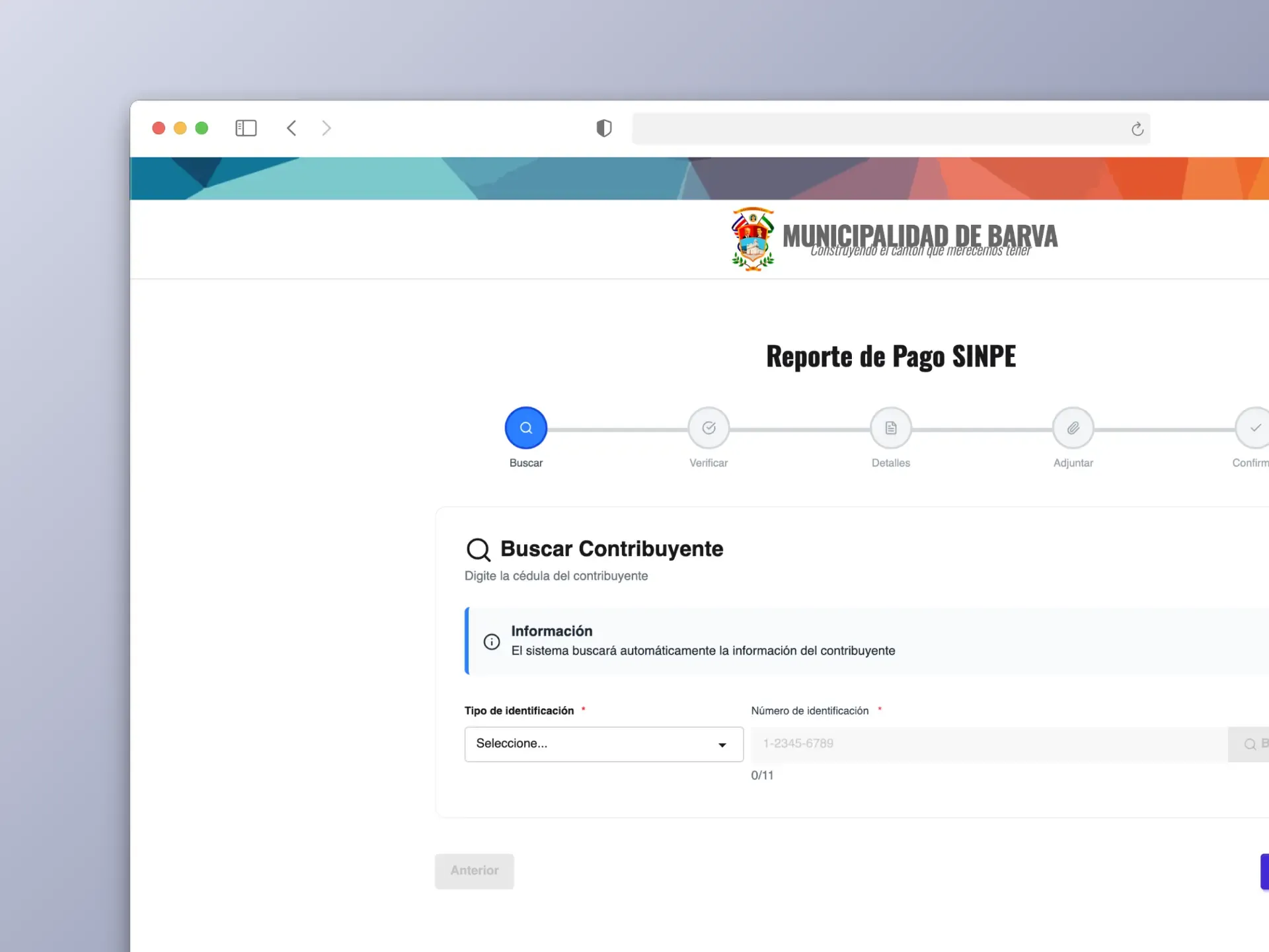 SINPE Payment Reporting Form